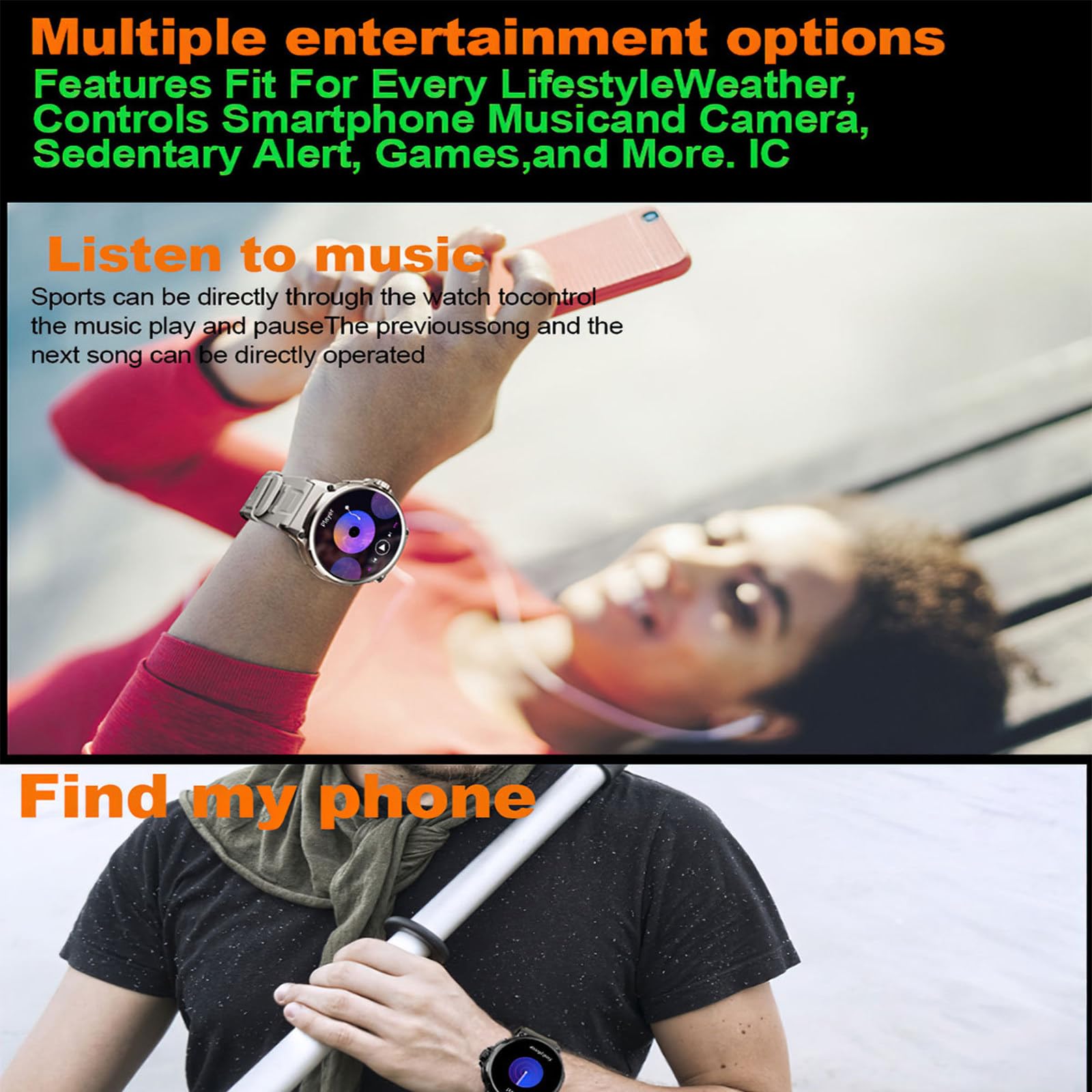 Inteligentny 1,85-calowy zegarek Smartwatch HD Touch dla mężczyzn i kobiet, wodoodporny monitor aktywności IP68 ze 100 trybami sportowymi,Silver