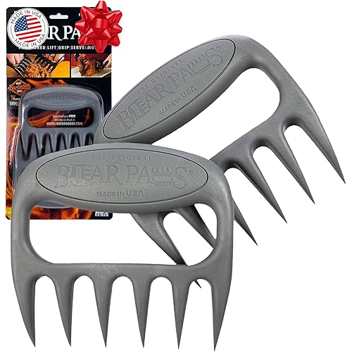 Bear Paws Meat Claws - The Original Meat Shredder Claws for Pulled Pork, USA Made - Easily Lift, Shred, Pull and Serve Pork, Chicken, Brisket and Turkey - Gift for Dad on Christmas! (Gray)