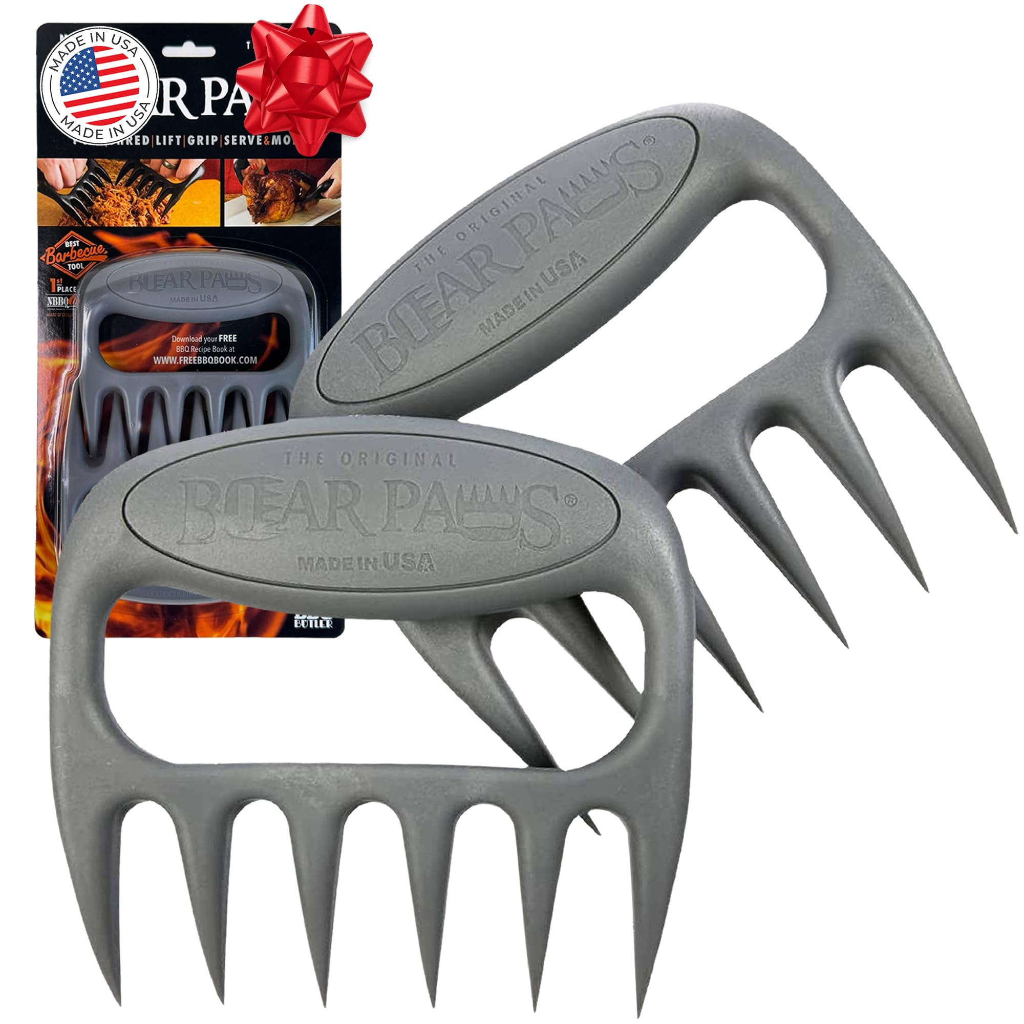 Bear Paws Meat Claws - Original Meat Shredder Claws, 2 Pcs, Grey, Nylon, 11.85" L x 5.96" D, Perfect for Shredding Pulled Pork, Chicken, Beef & Turkey