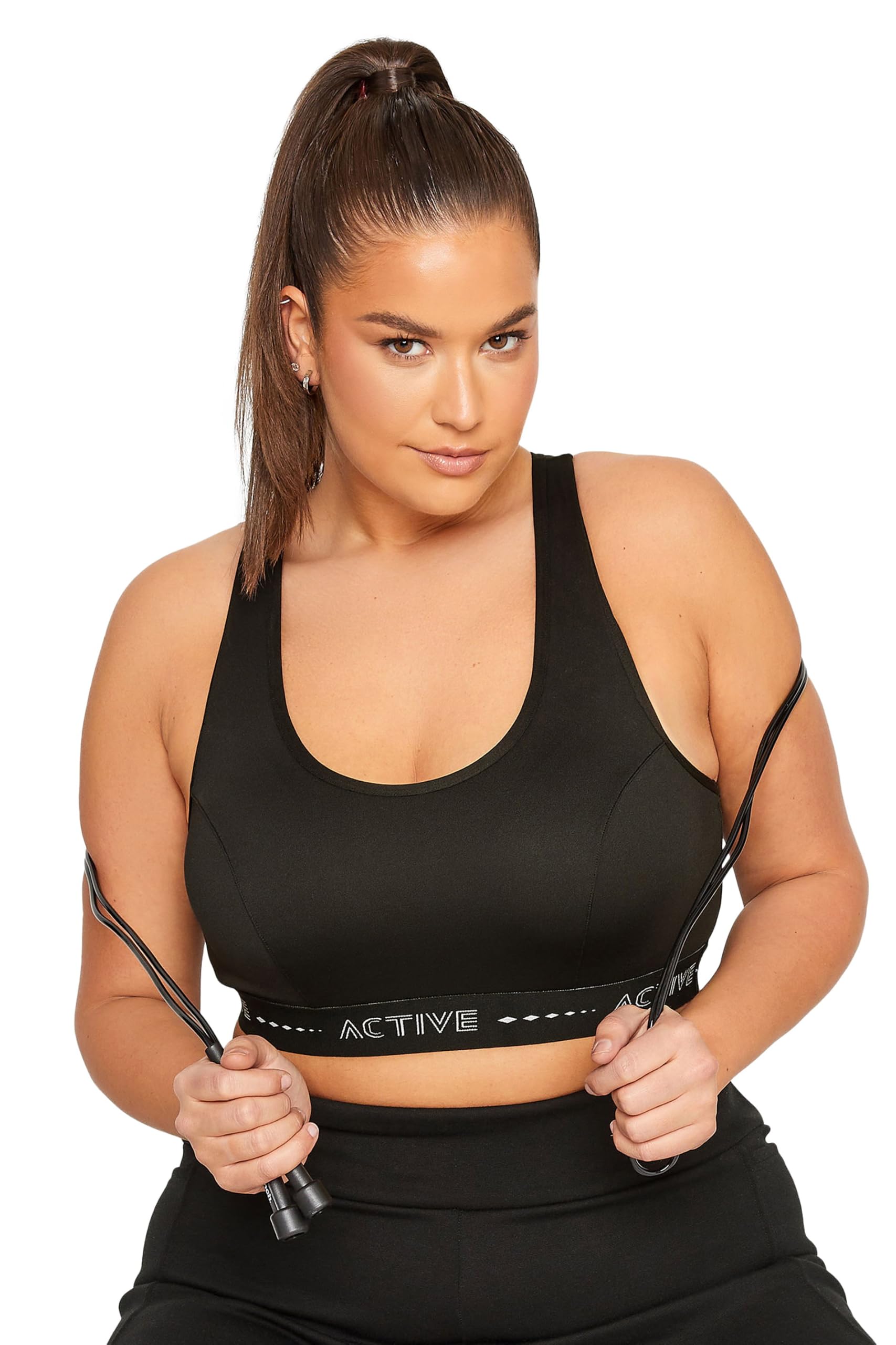 Yours Curve Black Padded Sports Bra - Racer Back - Scoop Neckline - Stretch Jersey Fabric - Size 26-28