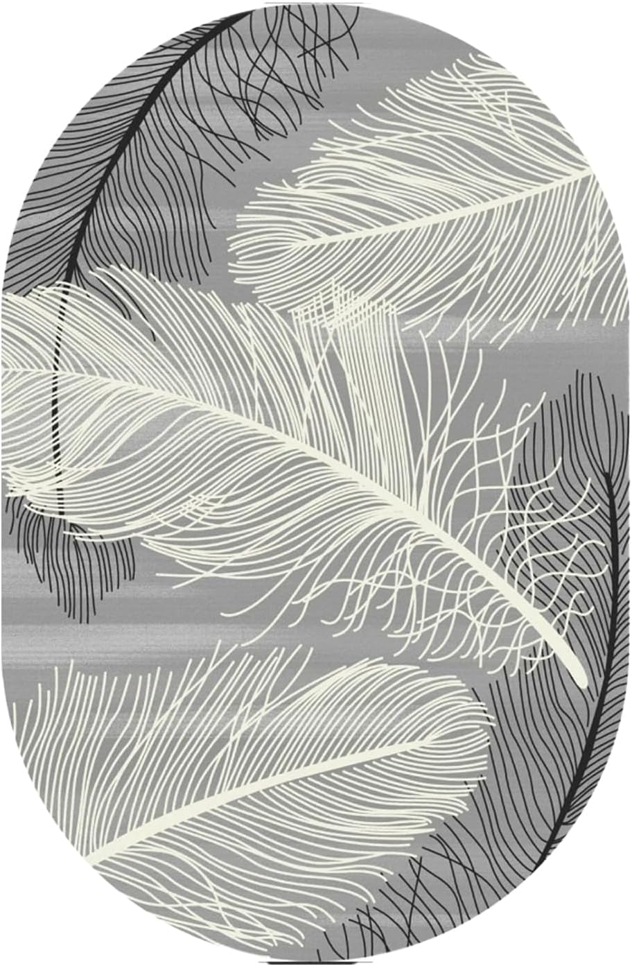 Alfombras ovaladas Grandes para Sala de Estar, Alfombra de salón de Dormitorio Moderna con cerdas Cortas y Suaves, Diseño Moderno de Plumas, Gris y Amarillo pálido. Oval 150x200cm