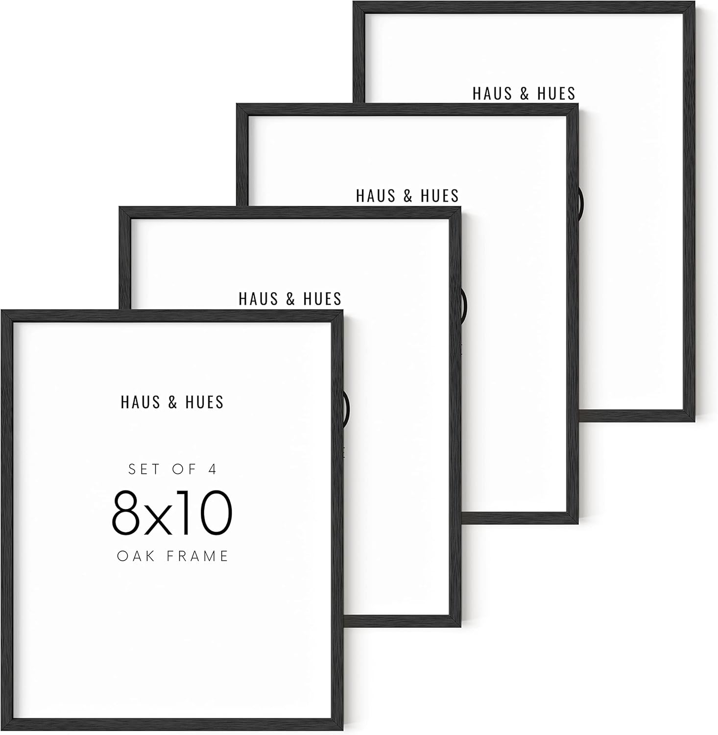 HAUS AND HUES Black 8x10 Picture Frame Set of 4-8"x10" Black Oak Wood Frames Set of 4, 8x10 Poster Frame, Wood Picture Frames 8x10, 8x10 Frames, Black Poster Frame, 4 8x10 Picture Frames for Wall