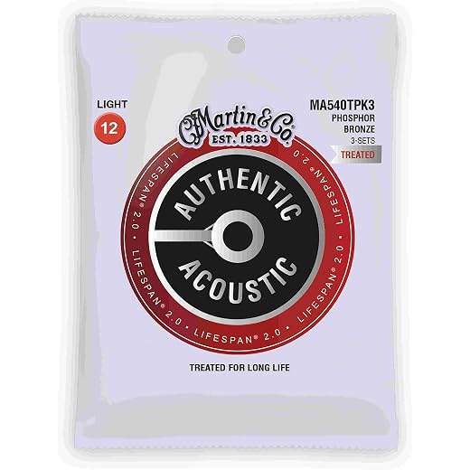 Martin MA540T Authentic Acoustic Lifespan 2.0 92/8 Phosphor Bronze Light 12-54 (3-Pack Bundle)