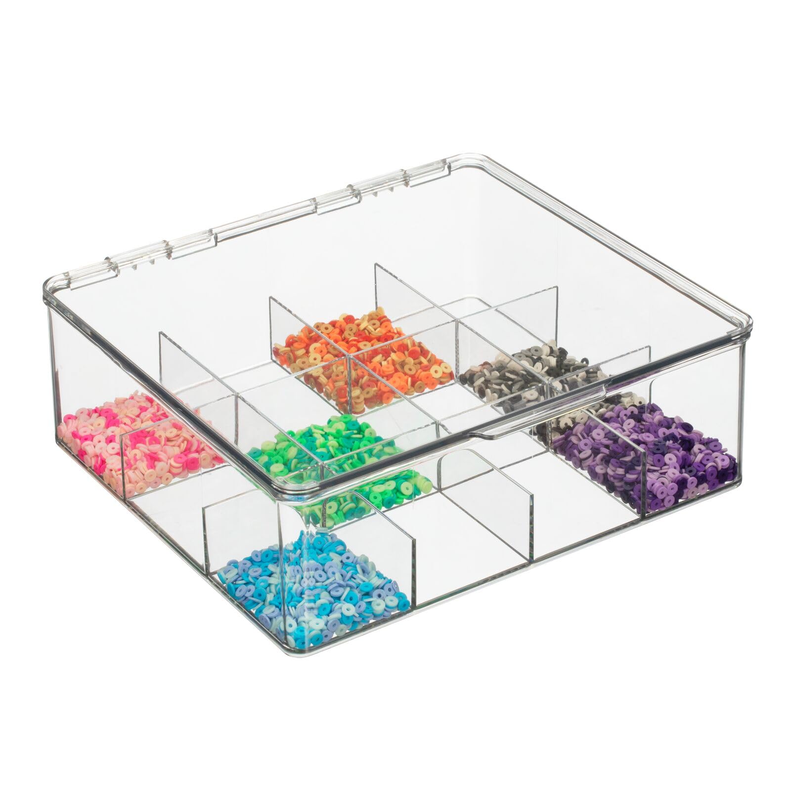 Organizador de cocina de plástico, práctica caja de almacenamiento con 12 compartimentos y tapa con bisagras, caja de almacenamiento de despensa con tapa para té, café, especias y otros 7