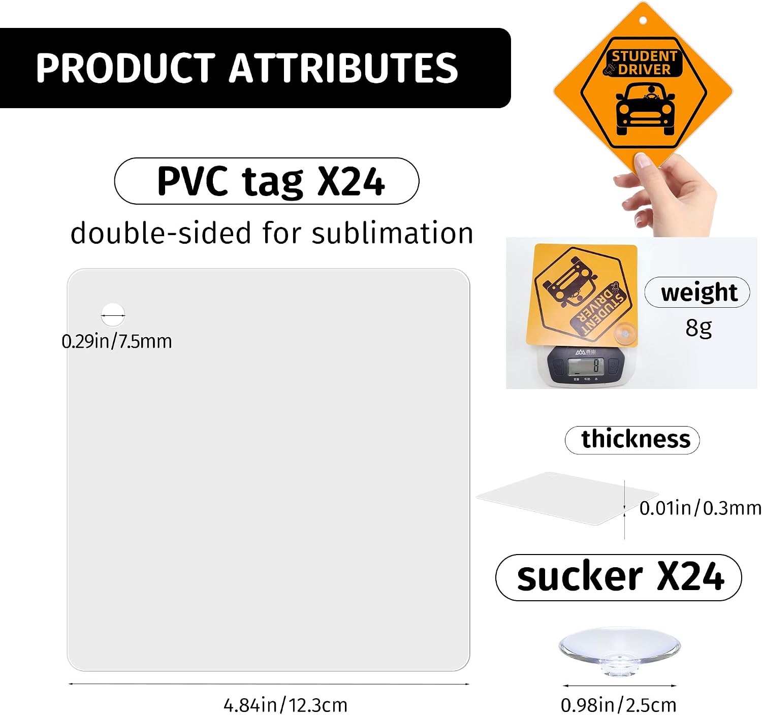 AOUXSEEM 24 Sets Suction Cup Car Window Sign Sublimation Blanks,PVC Material for Heat Transfer Warning Signs Picture,DIY Custom Removable Car Safty Special Area Notice Marker (24)
