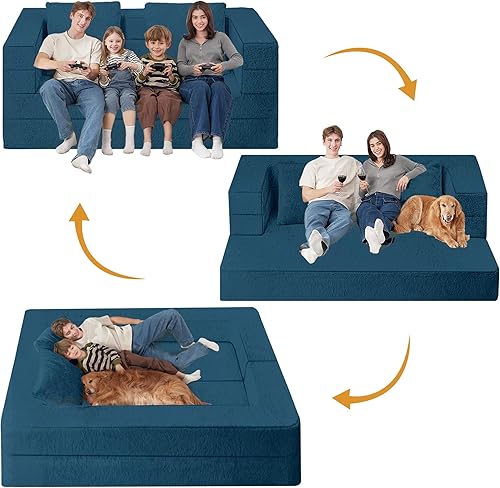 Miniatura 12 de Cama humana gigante para perro, cama 3 en 1 para perro de tamaño humano con funda de piel sintética lavable, cama grande plegable para mascotas con