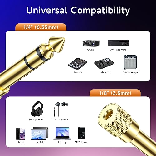 Miniatura 6 de Cable Matters Paquete de 2 adaptadores de auriculares de 14 a 18, adaptador de 0.250 in a 0.138 in macho a hembra, auriculares estéreo chapados en
