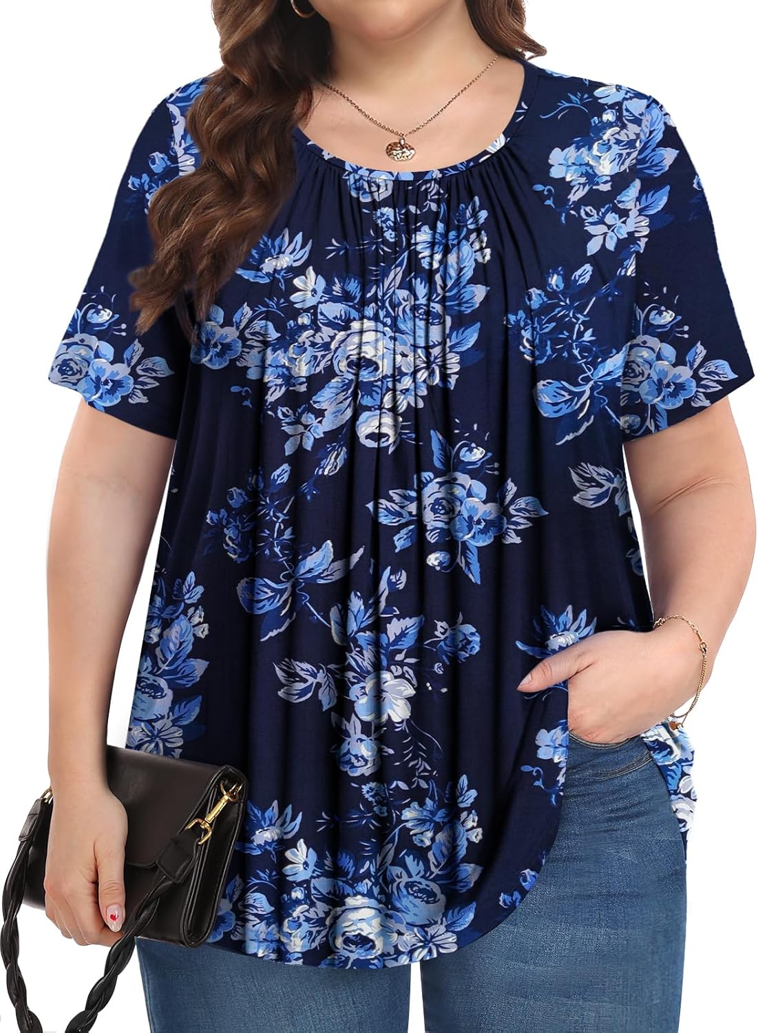 PEVRL Womens Plus Size Tops Summer Shirts Tunic Short Sleeve Crew Neck Loose Fit Blouse 1X-5X