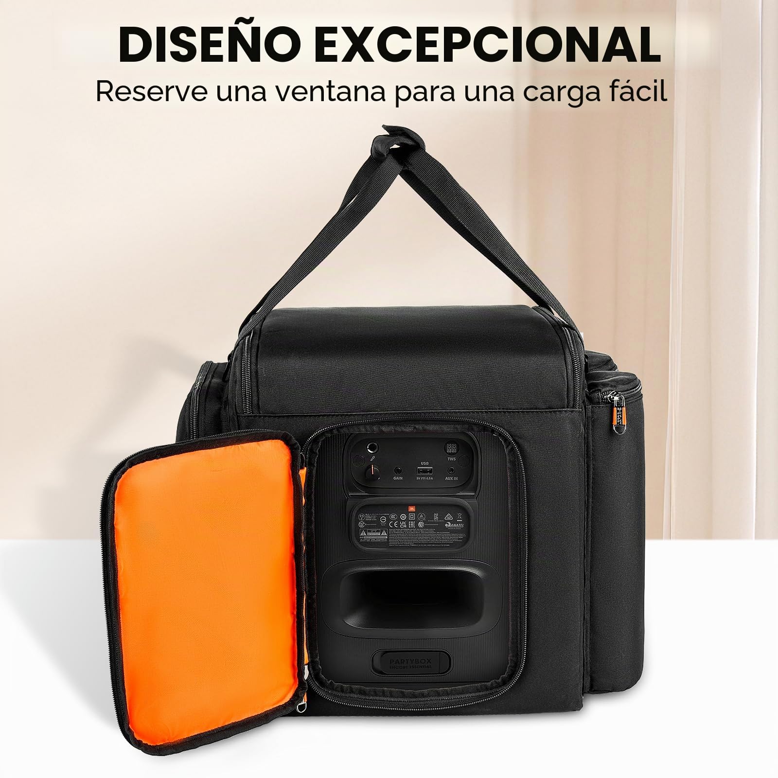 Bolsas para JBL Partybox Encore Essential, bolsa de transporte para altavoces que se ajusta a Encore con correa para el hombro y bolsillo adicional para micrófono, cargador, cable, accesorios (negro)