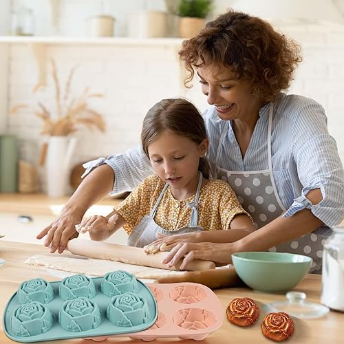 Miniatura 2 de 3 moldes de silicona con 6 cavidades, 10.14 x 6.82 x 1.17 pulgadas, moldes de flores reutilizables de silicona para chocolate, dulces, jabón, pastel