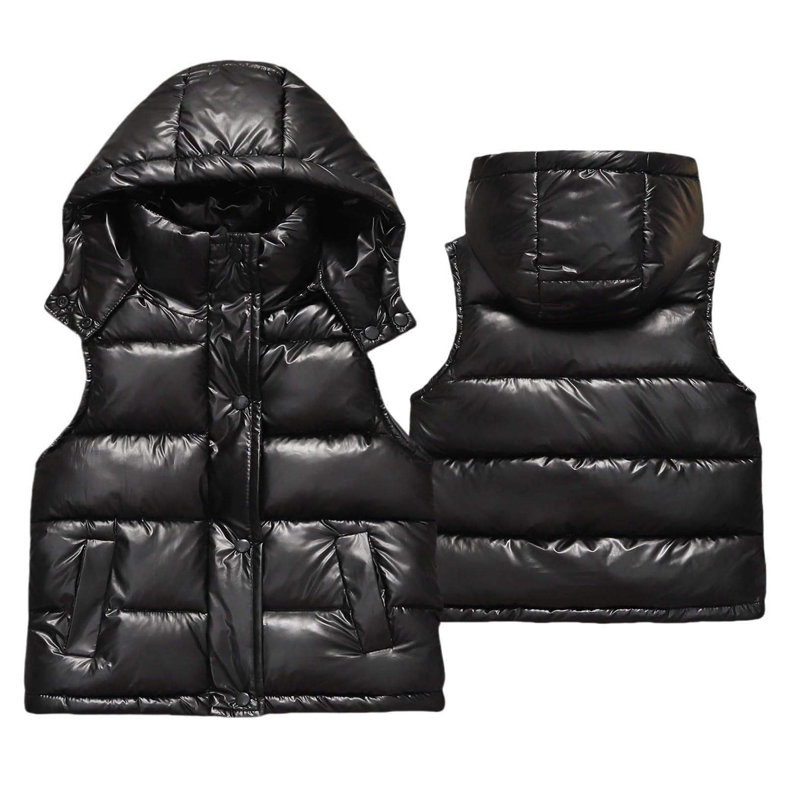 Piumino impermeabile ragazzi senza maniche con cerniera cappuccio pelle