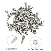 Vista 4 de Tornillos autoperforantes con cabeza hexagonal de 12 x 1 pulgada, acero inoxidable 410, tornillos Tek de chapa autorroscantes, 50
