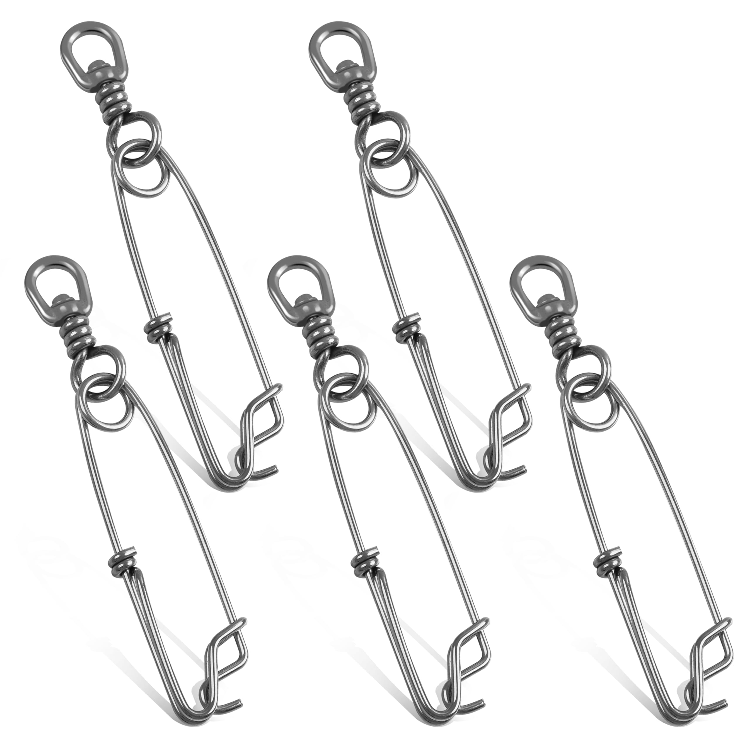 OROOTL Fishing Long Line Snap Clips, 5pcs Stainless Steel Longline Tuna Clip Swivel Float Line Clip with Swivel Branch Hanger Snap with Rolling Swivel for Floats Sharking Crabbing Shrimping