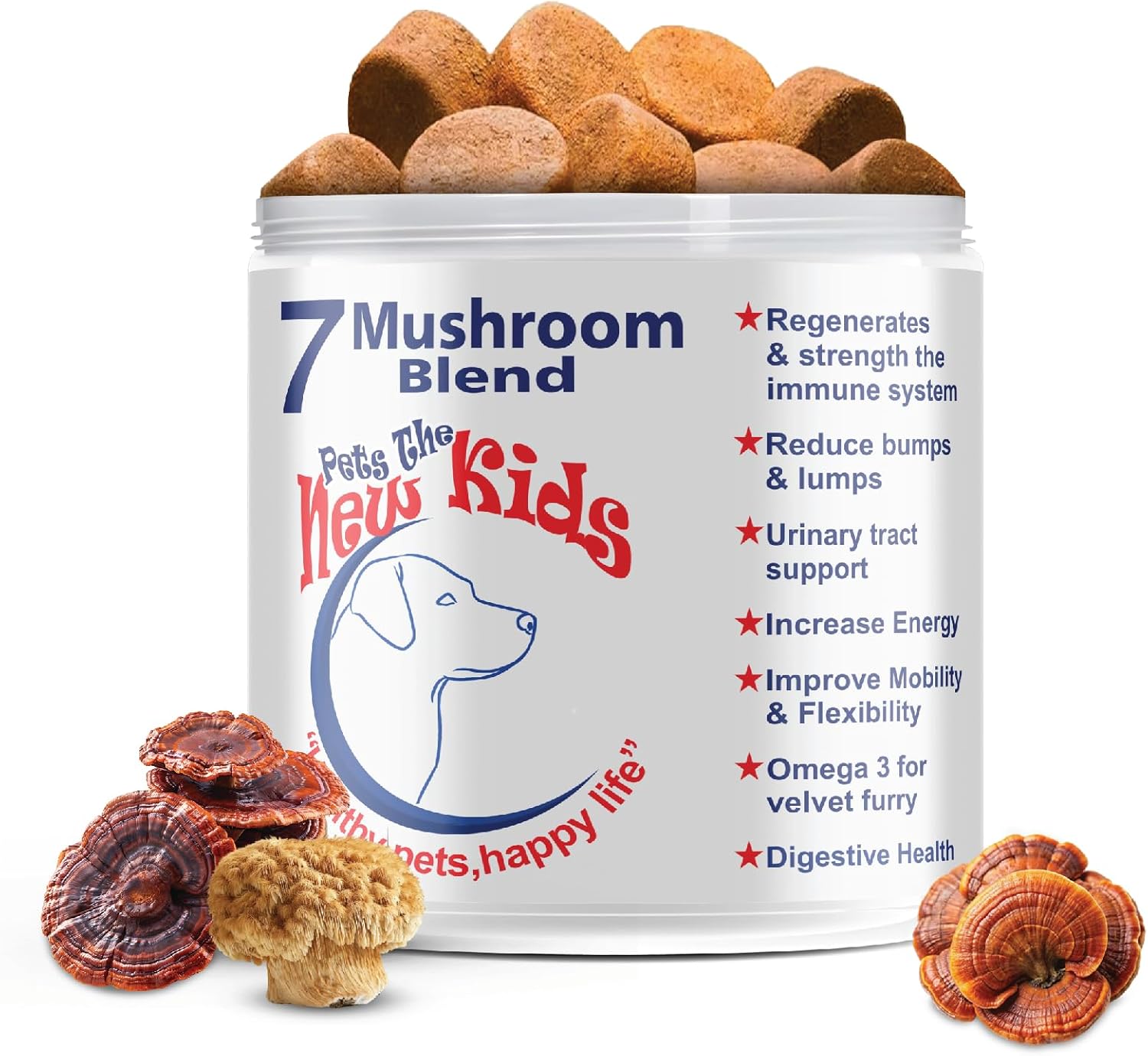 7 Mushroom Blend Supplement for Dogs with Omega 3 Fish Oil & Cranberry Extract No More Messy Foods with Powders!, Each chew Have the Exact Active Ingredient Need it! Natural & Organic!! No Chemicals.