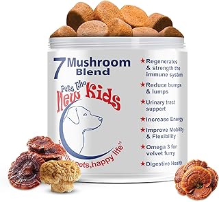 7 Mushroom Blend Supplement for Dogs with Omega 3 Fish Oil & Cranberry Extract No More Messy Foods with Powders!, Each chew Have The Exact Active Ingredient Need it! Natural & Organic!! No Chemicals.