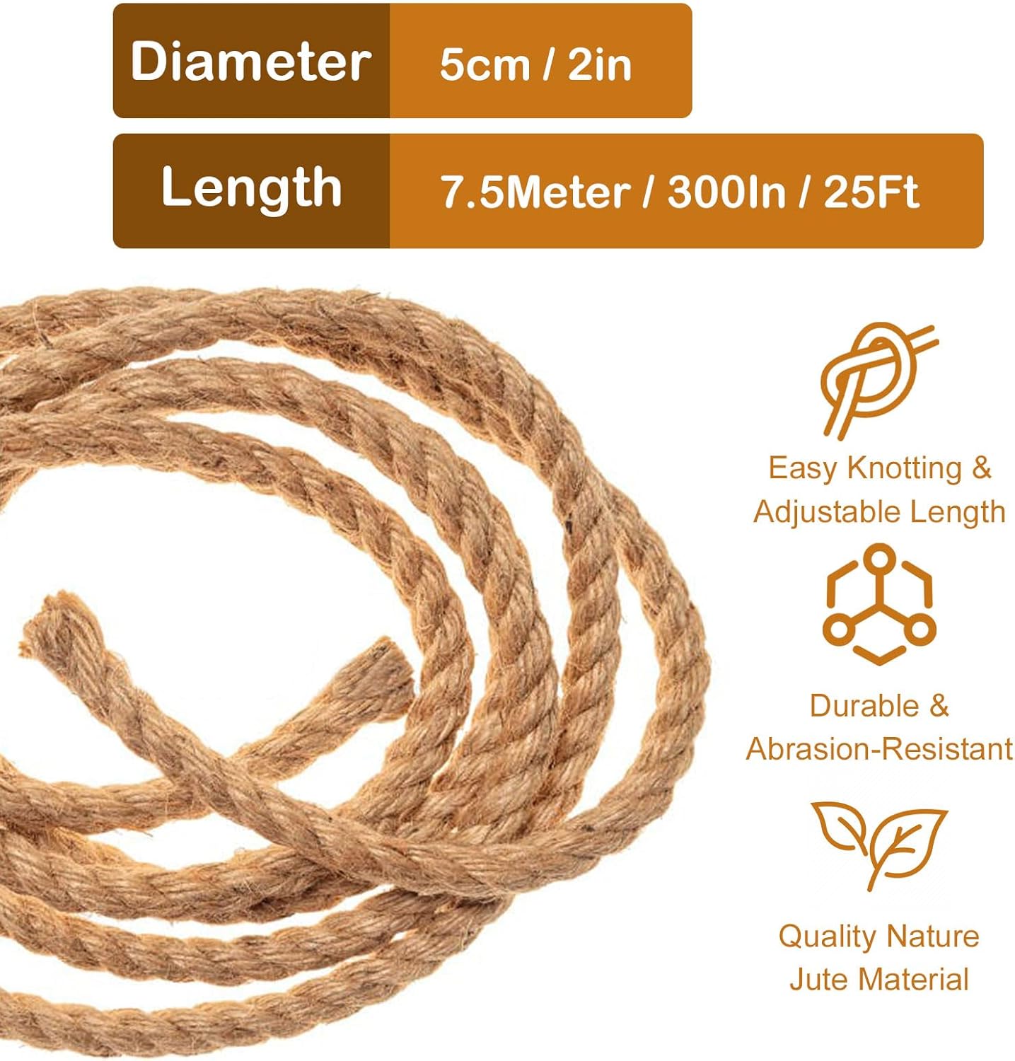 Thick Twisted Manila Ropes 2inx25ft Natural Jute Rope Heavy Duty Hemp Rope for Swing Bed, Crafts, Railing, Tug of War, Landscaping, Gardening, Bundling, Hammock, Home Decorating