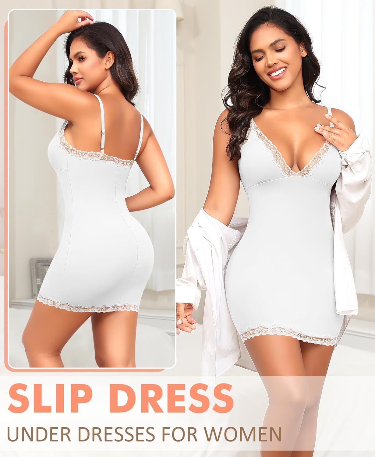 DERCA Slip Dress for Women Adjustable Spaghetti Strap V Neck Full Slips Under Dresses Camisole Slip Nightgown - Image 5