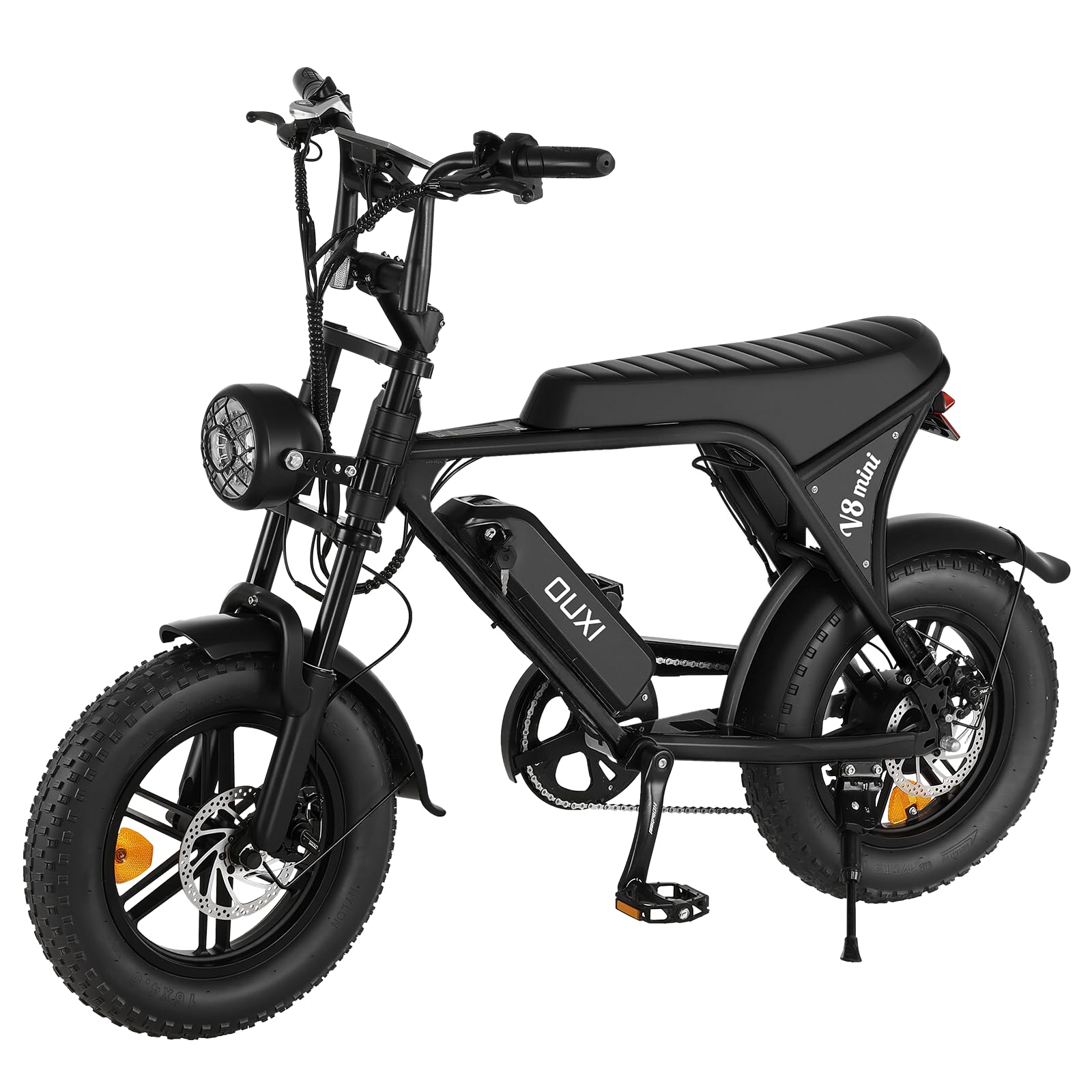 OUXI V8 Mini Electric Bike, 16" All-Terrain Fat Tire Electric Bike with 36V 10.4Ah Removable Battery, Ebike Moped Style Up to 20MPH, 500W Upgrade Powerful Motor, Mini Ebike for Adults and Teens