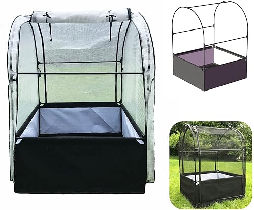 SIMPO Sistema de jardín 3 en 1 cama de jardín elevada de tela + cubierta de invernadero + red protectora (44 x 44 x 61 pulgadas)