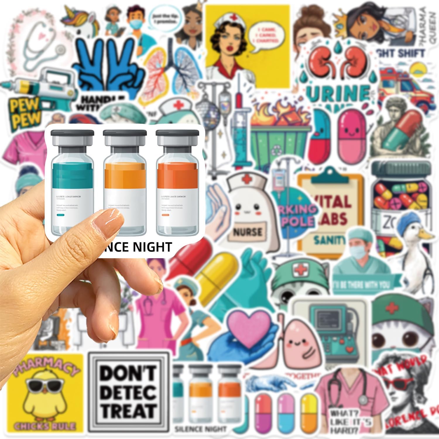 50 PCS Funny Healthcare Stickers Cute Sticker for Journaling Laptop Scrapbook Water Bottles Guitar Suitcase Phone Snowboard Waterproof Vinyl Gifts for Women Girl Kids Adult Teens (Colorful-1) image 5