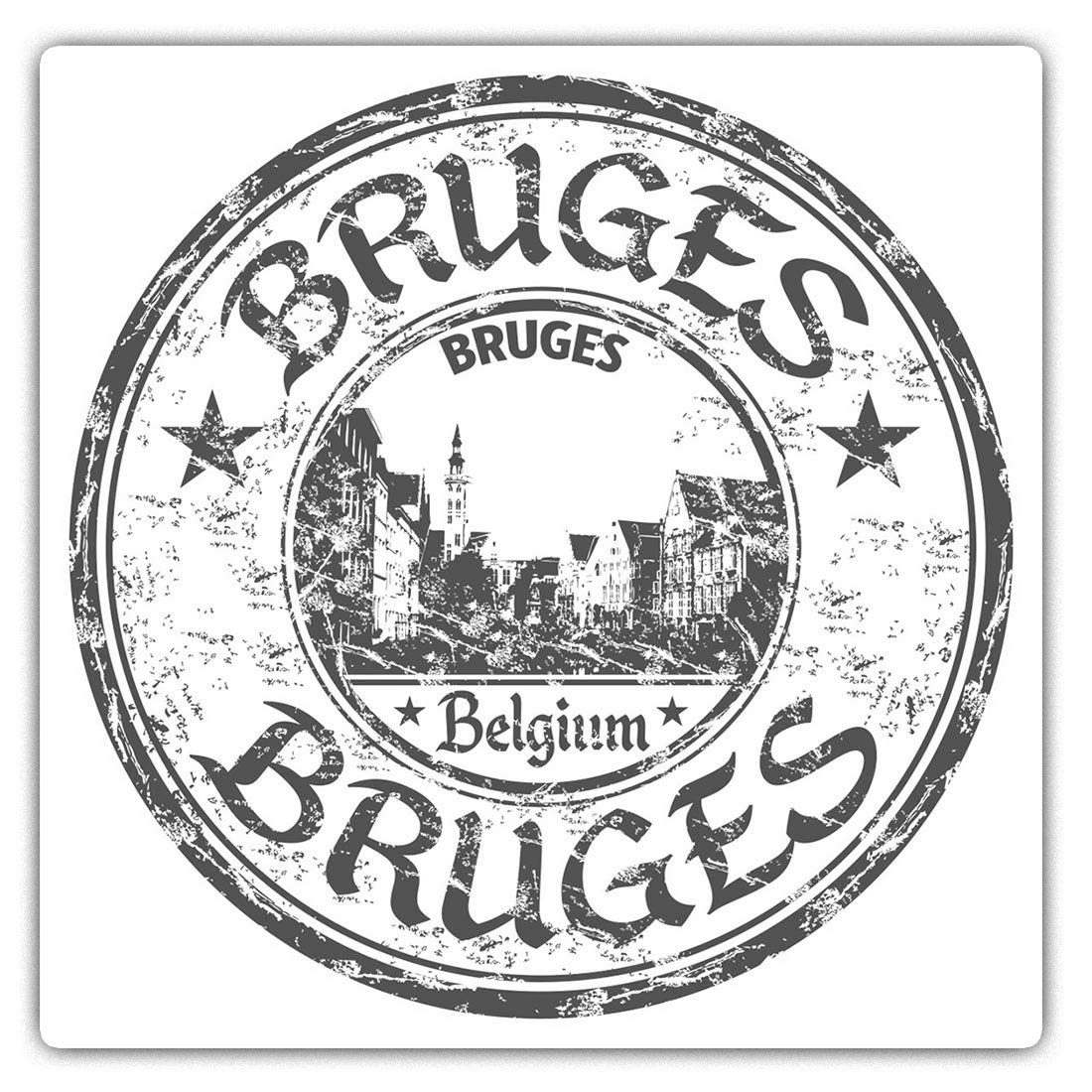 Destination Vinyl Ltd Multi 2 X 7.5Cm Square Vinyl Stickers - Bruges Belgium Travel Stamp Decals 40556