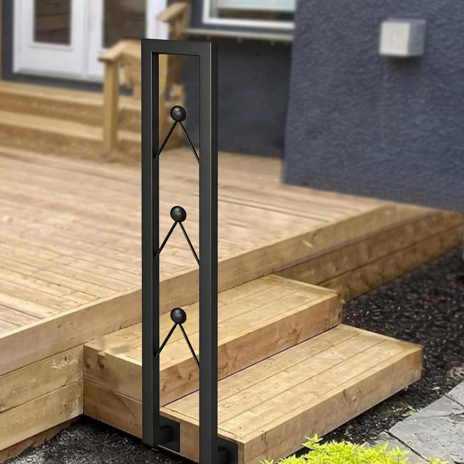 Square Tube U-Shaped Stair Railing Handrail, Wrought Iron Handrail for 1-2 Steps, Transitional Banister Grab Bar for Outdoor Porch or Indoor Stairs(85cm/33in)