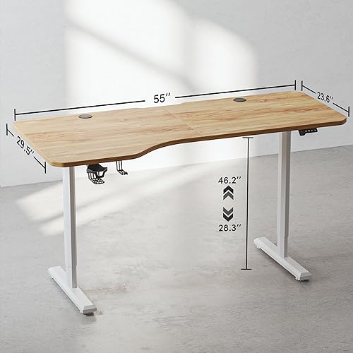 Miniatura 3 de FEZIBO Escritorio eléctrico de pie ajustable en altura, mesa de pie de 63 x 24 pulgadas, escritorio de oficina en casa con tablero de empalme, color