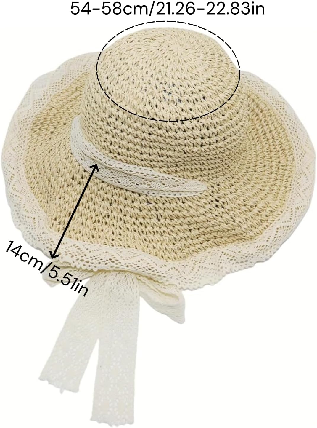 Ladies Wide Brim Beach Straw Hat Summer Vacation Sun Protection Hat Braided Lace Edge Hat Soft Foldable Lightweight - Image 3