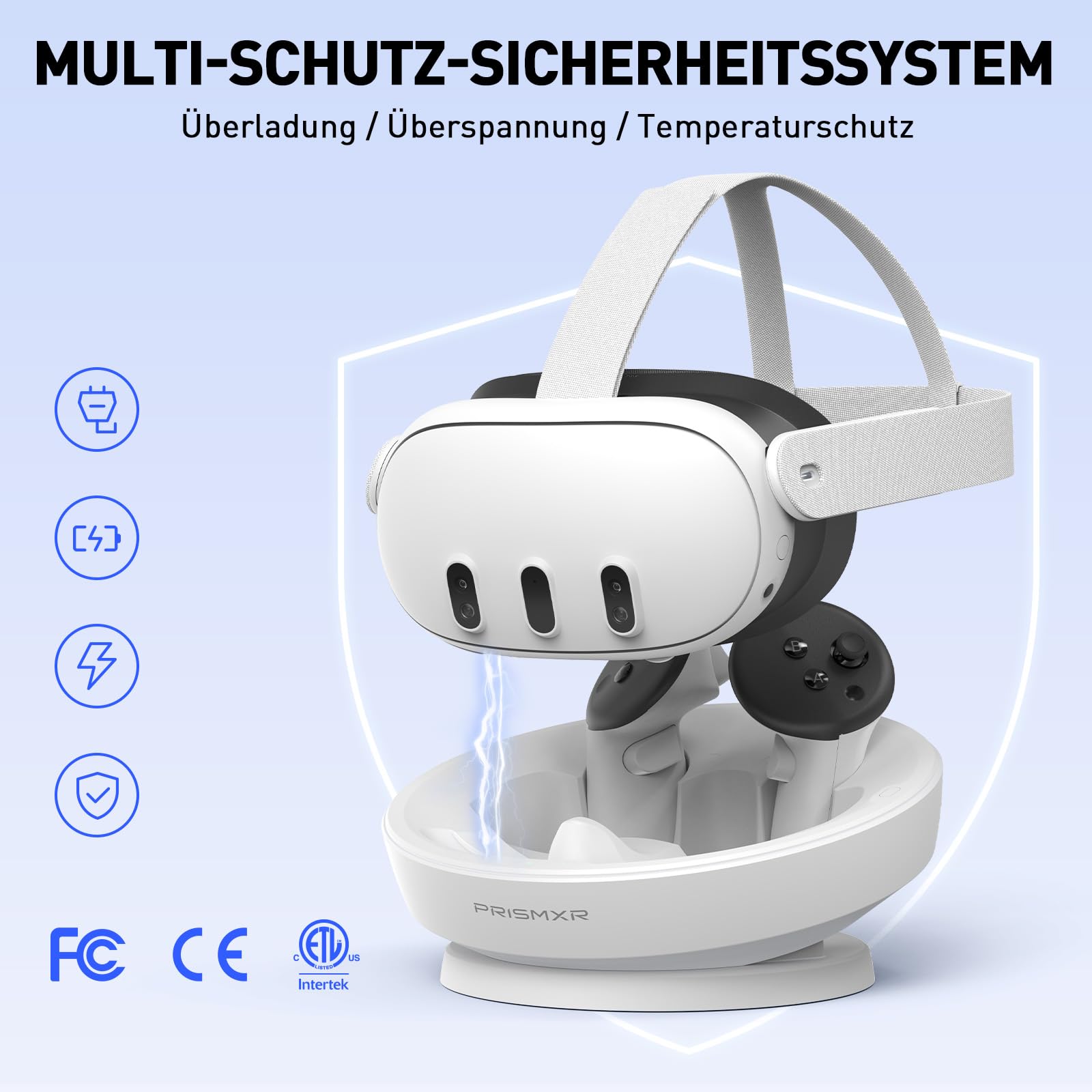 PRISMXR Magnetische Ladestation kompatibel mit Meta Quest 3 Zubehör, 27W Schnellladestation für Quest3 und Controller mit 2 Akkus – Carina D1