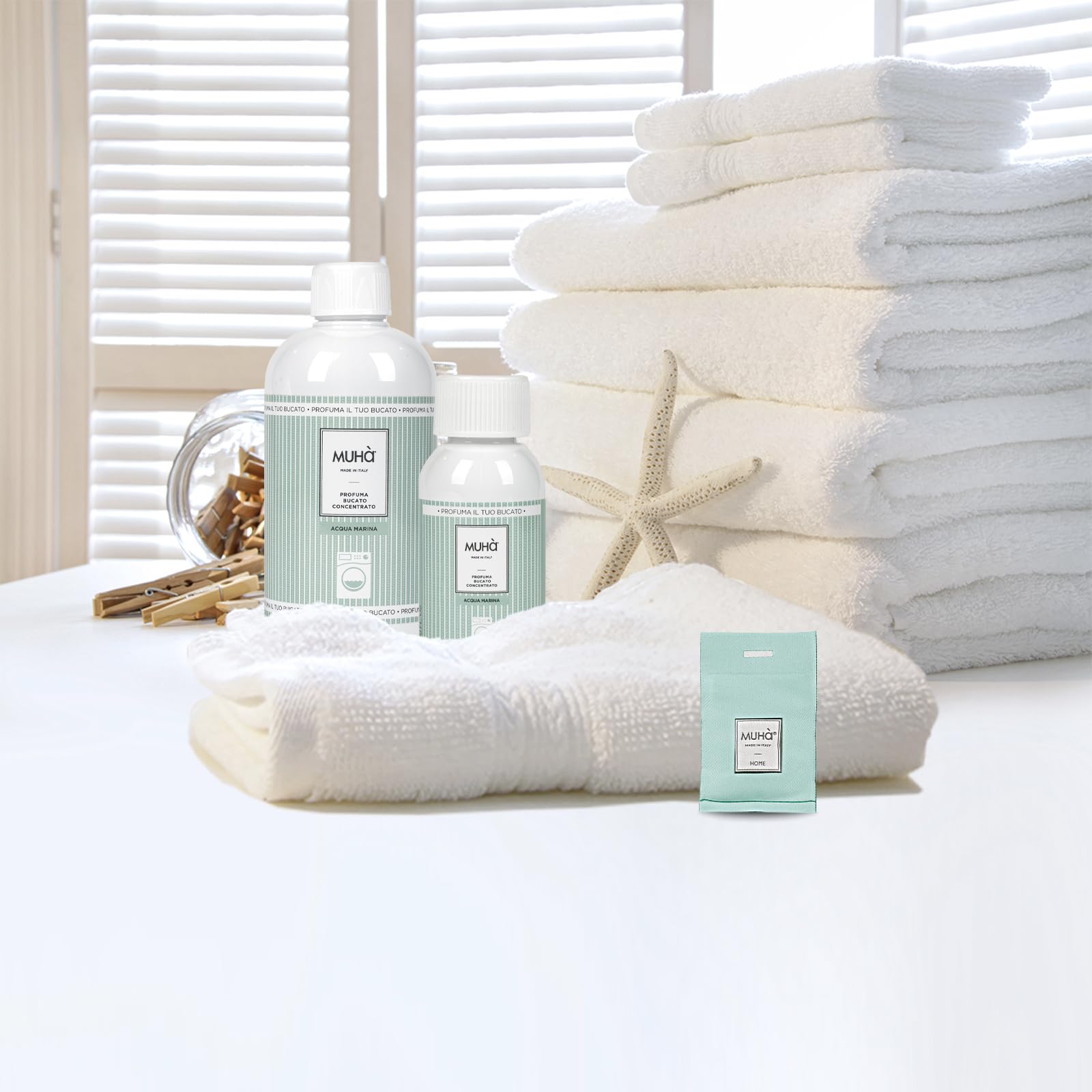 Muha Wäscheparfüm Intensiv 2 x 400 ml – konzentrierte Formel für Waschmaschine und Textilien – anhaltender und raffinierter Duft – langanhaltend – Doppelpack (Meerwasser + Wintermeer)