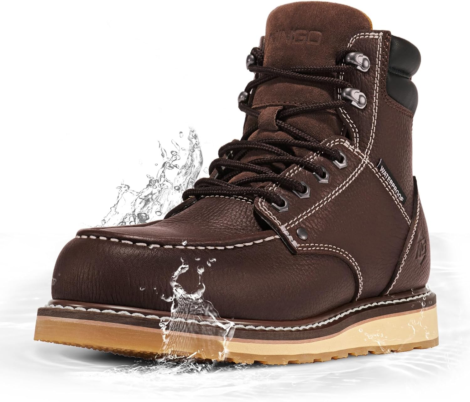 NINGO Men's Work Boots - Waterproof Full-Grain Leather