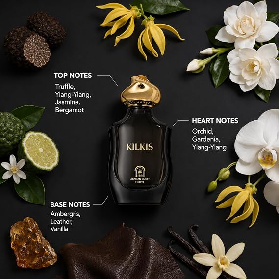 KILKIS Extrait de Parfum 100ml (3.3 Fl Oz) | Niche Long-Lasting Luxury Unisex Statement Oriental Floral and Amber with Black Truffle, Orchid, Dark Chocolate & Patchouli