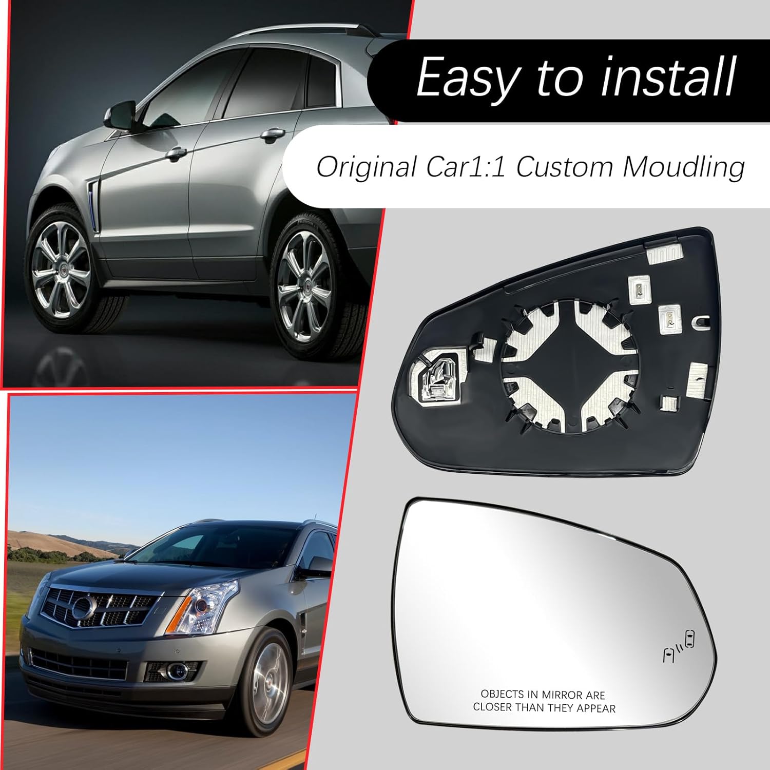 Passenger Right Side Mirror Glass with Heated & Blind Spot Compatible with 2010-2016 Cadillac SRX (Passenger Blind Spot)