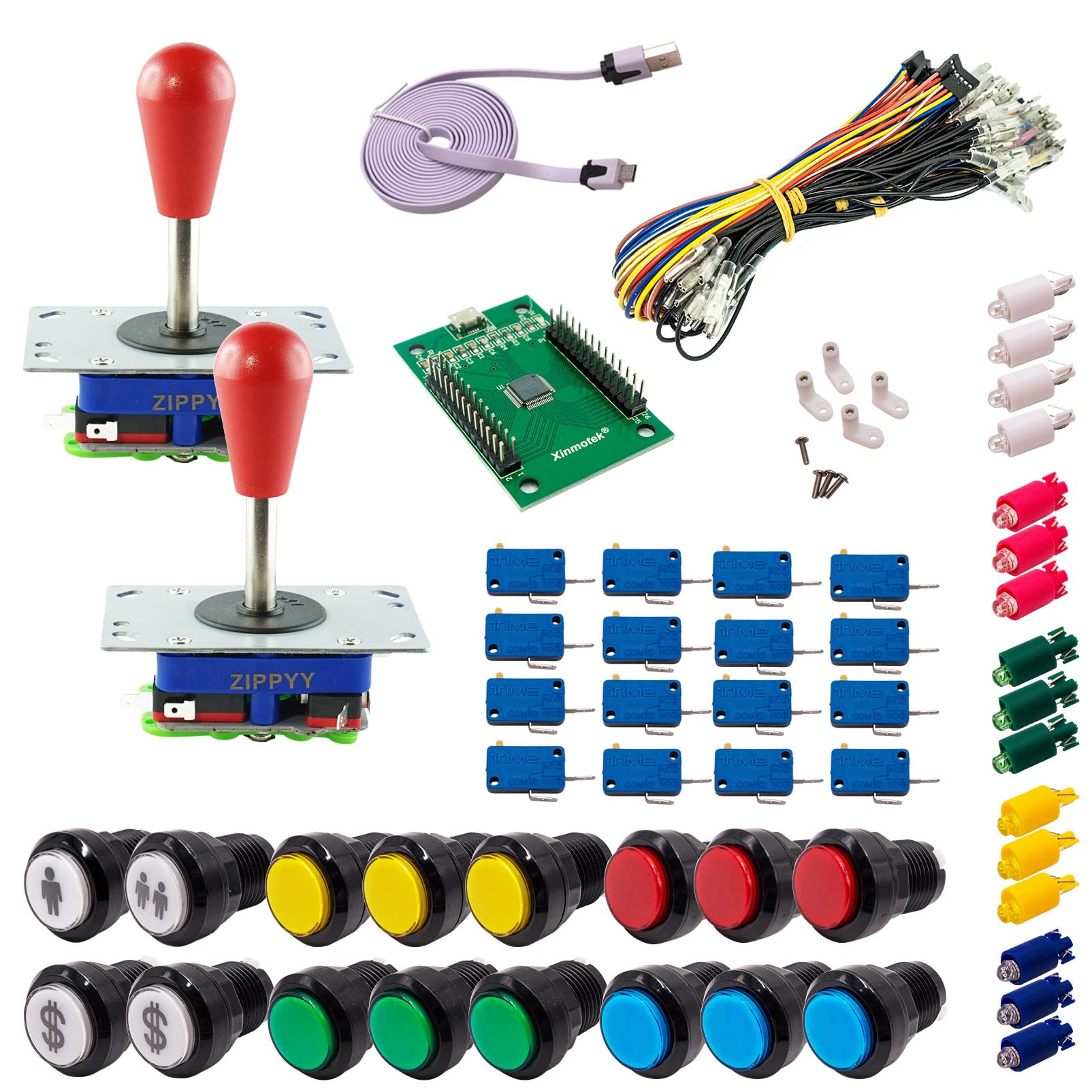 Kit Joystick e Pulsanti Arcade 2 Giocatori Luminosi Pulsanti Neri 2 Joystick Zippyy Asta Lunga Pera Carta XinMoTek Videogiochi Retro Gaming