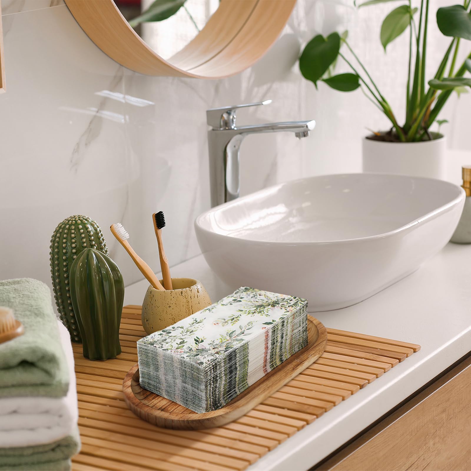 Seajan 200 servilletas de papel de hojas de eucalipto verde, toallas de mano desechables para baño, toallas de papel para invitados, servilletas decorativas para verano, novia, baby shower, boda