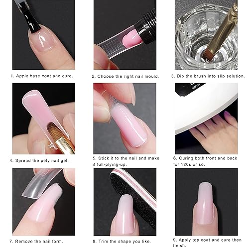 Miniatura 7 de Miomao Kit de gel de uñas de polietileno que brilla en la oscuridad, 6 colores, extensión de poliéster, kit de mejora de uñas para manicura,