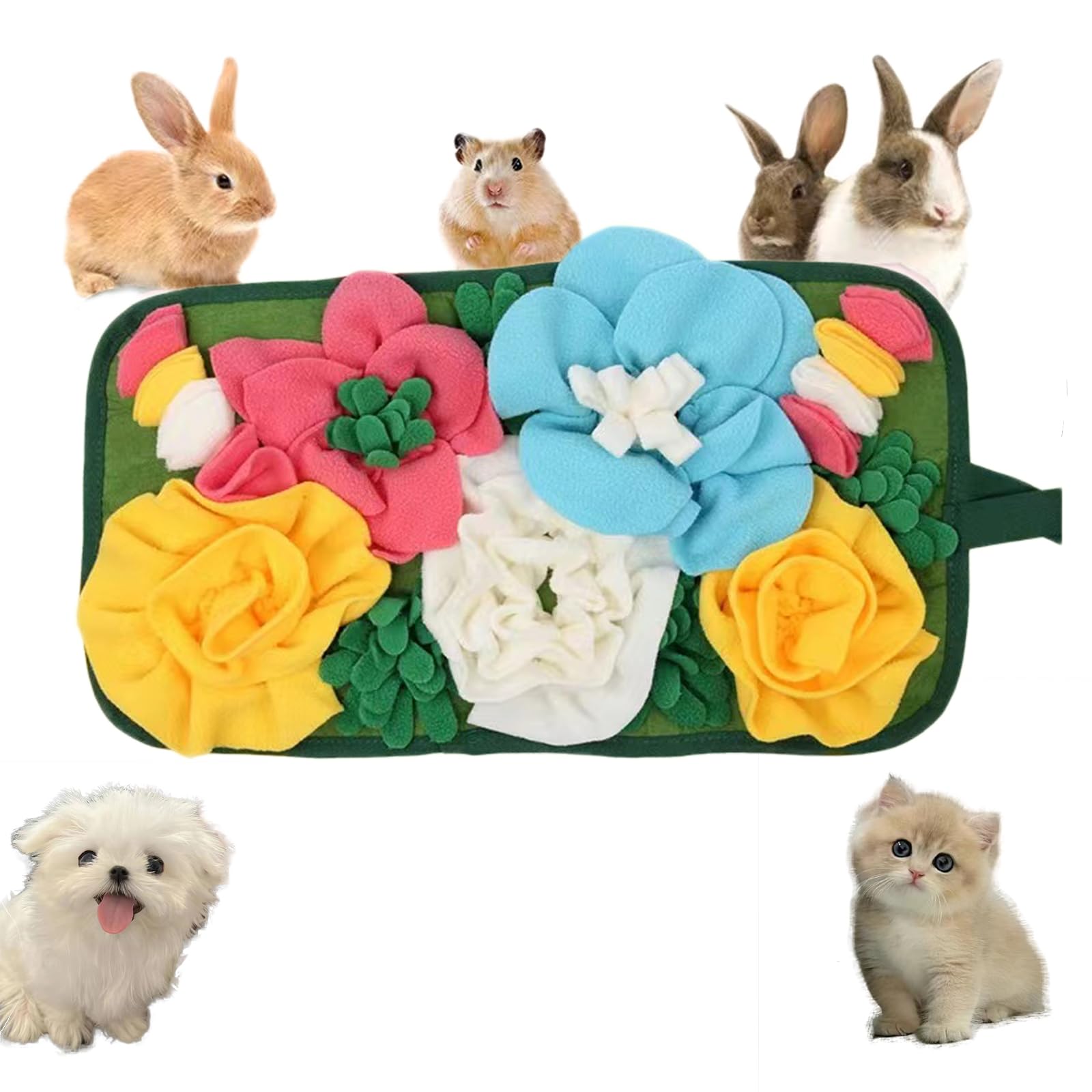 Rabbit Foraging Mat, Snuffle Mat for Small Dogs, Nosework Interactive Sniffing Mat for Cats Rabbits,Guinea Pigs Ferrets, Slow Feeding Mat for Foraging and Stress Relief, Machine Washable,10''X18''