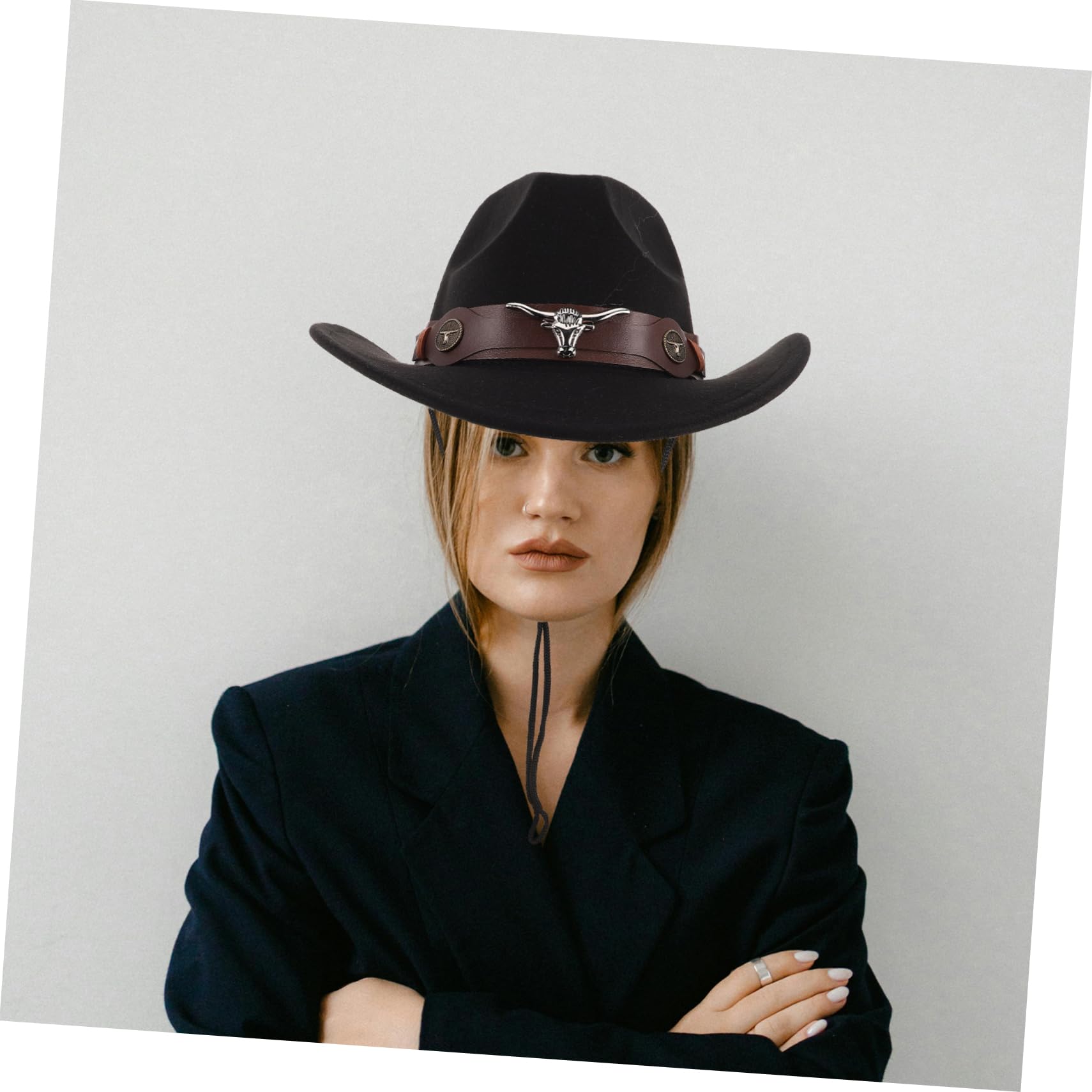 BESPORTBLE 4pezzi Cappello Western Uomo Donna in Morbido Panno di Fibbia Regolabile con Ampia Falda per Protezione Solare e Accessori Country per Feste e Eventi all Aperto