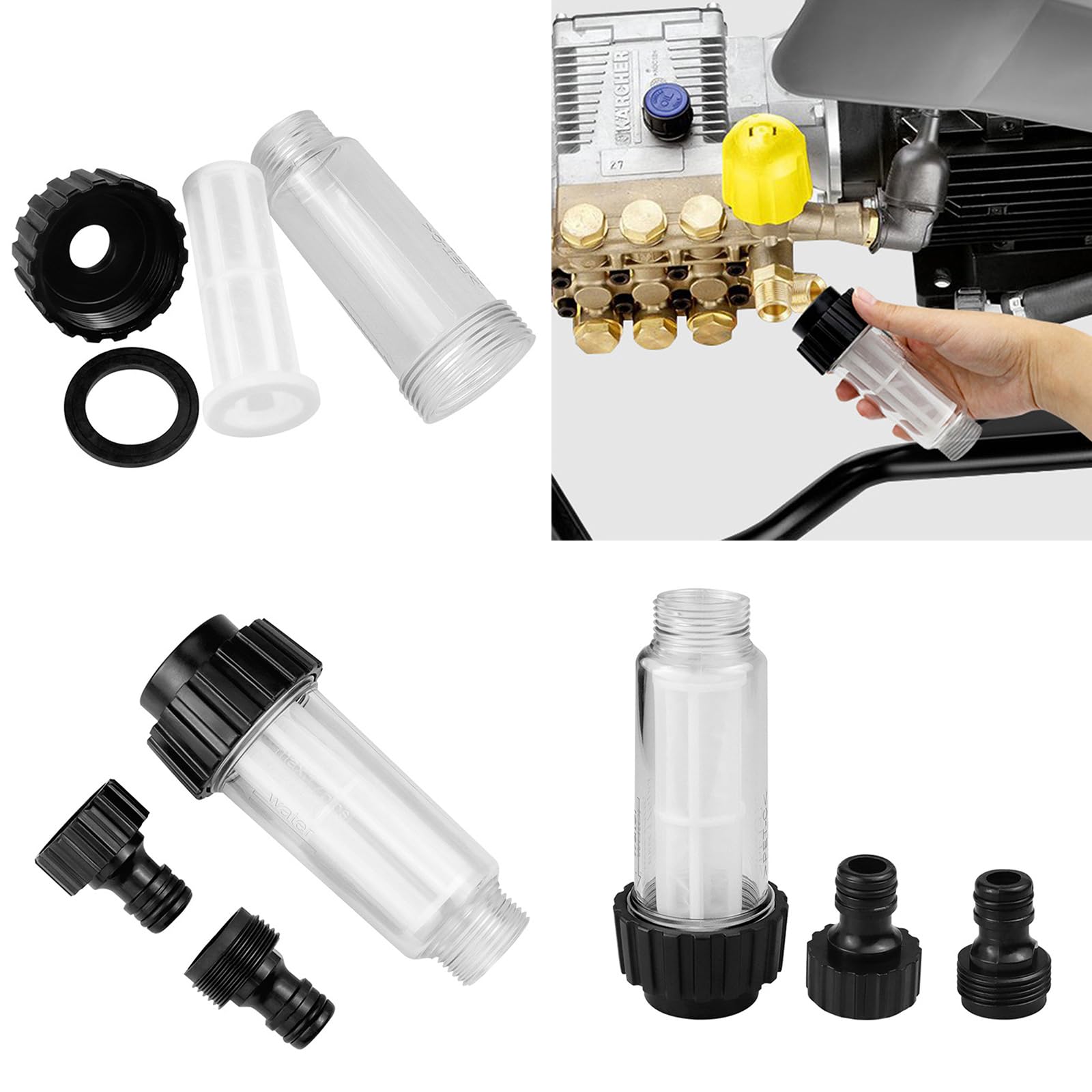 Lot De 2 Filtres à Eau Tuyau D'Arrosage 3/4" Avec 4 Cartouches Et Adaptateurs - Préfiltre Nettoyeur Haute Pression