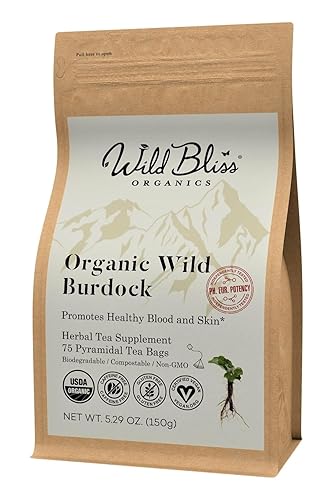 Wild Bliss Té orgánico de raíz de bardana Suplemento de hierbas sin cafeína 75 bolsas de té