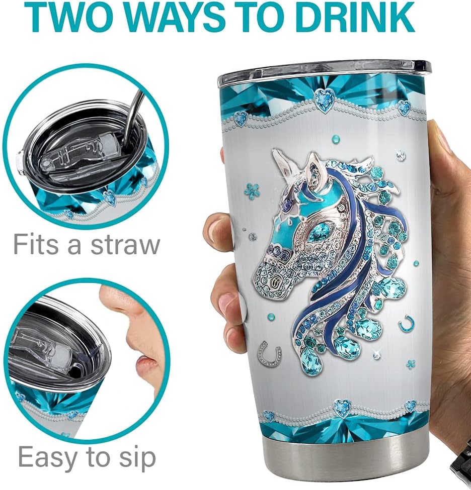 SANDJEST Personalized Horse Tumbler Jewelry Drawing Style 20oz 30oz Tumblers with Lid Gift for Women Girl Daughter Sister Animal Lovers Christmas Birthday - Image 5