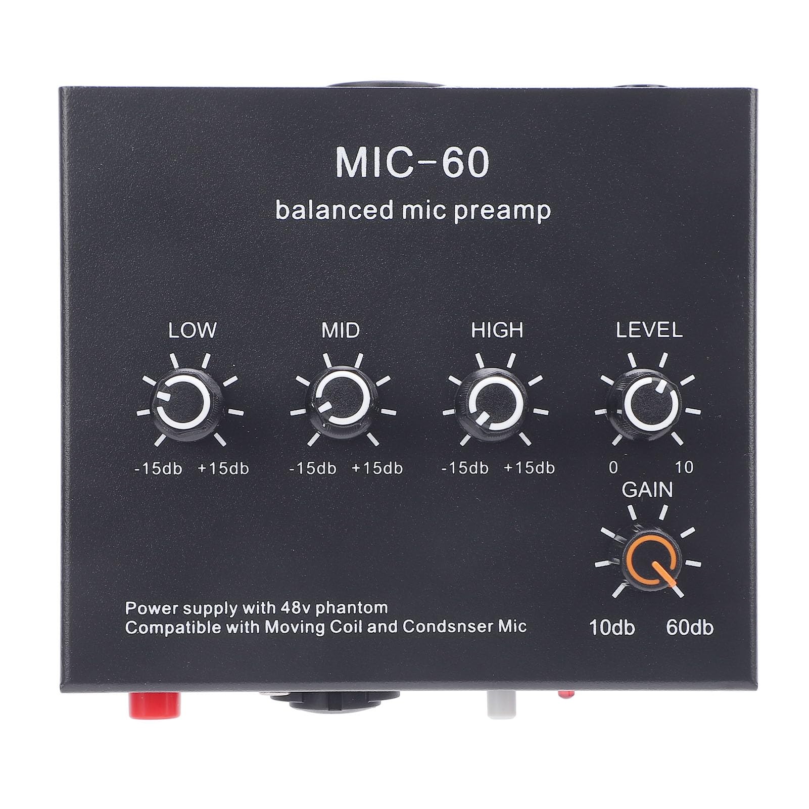 Preamplificador de micrófono XLR balanceado SustVita con ganancia de 10-60 dB, potencia de 48 V para micrófonos dinámicos y de condensador, un amplificador de ganancia de