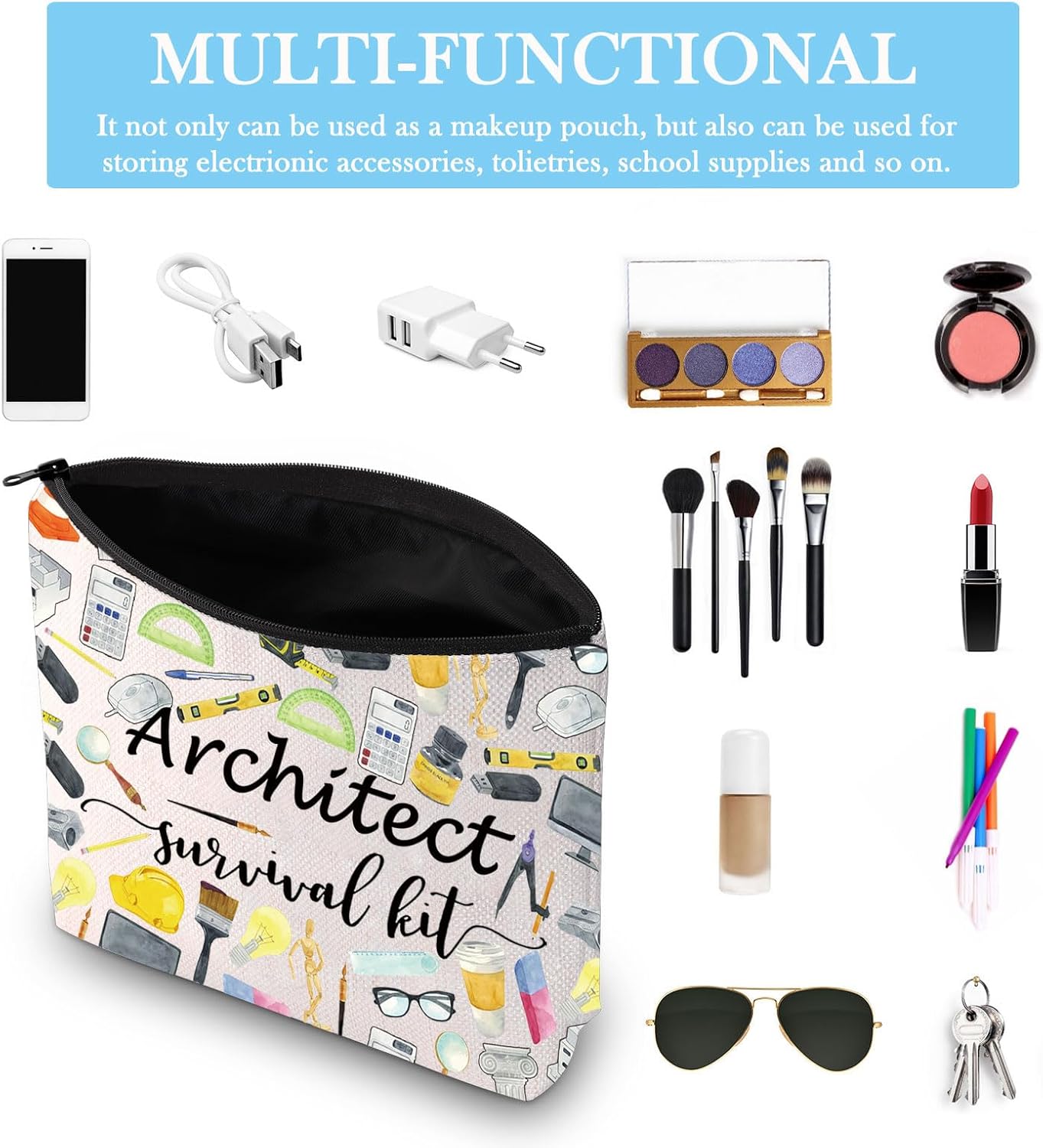 GJTIM Architecture Student Gift Survival Kit Zipper Pouch Makeup Bag for Architects (Survival Architect 2 Bag) image 3
