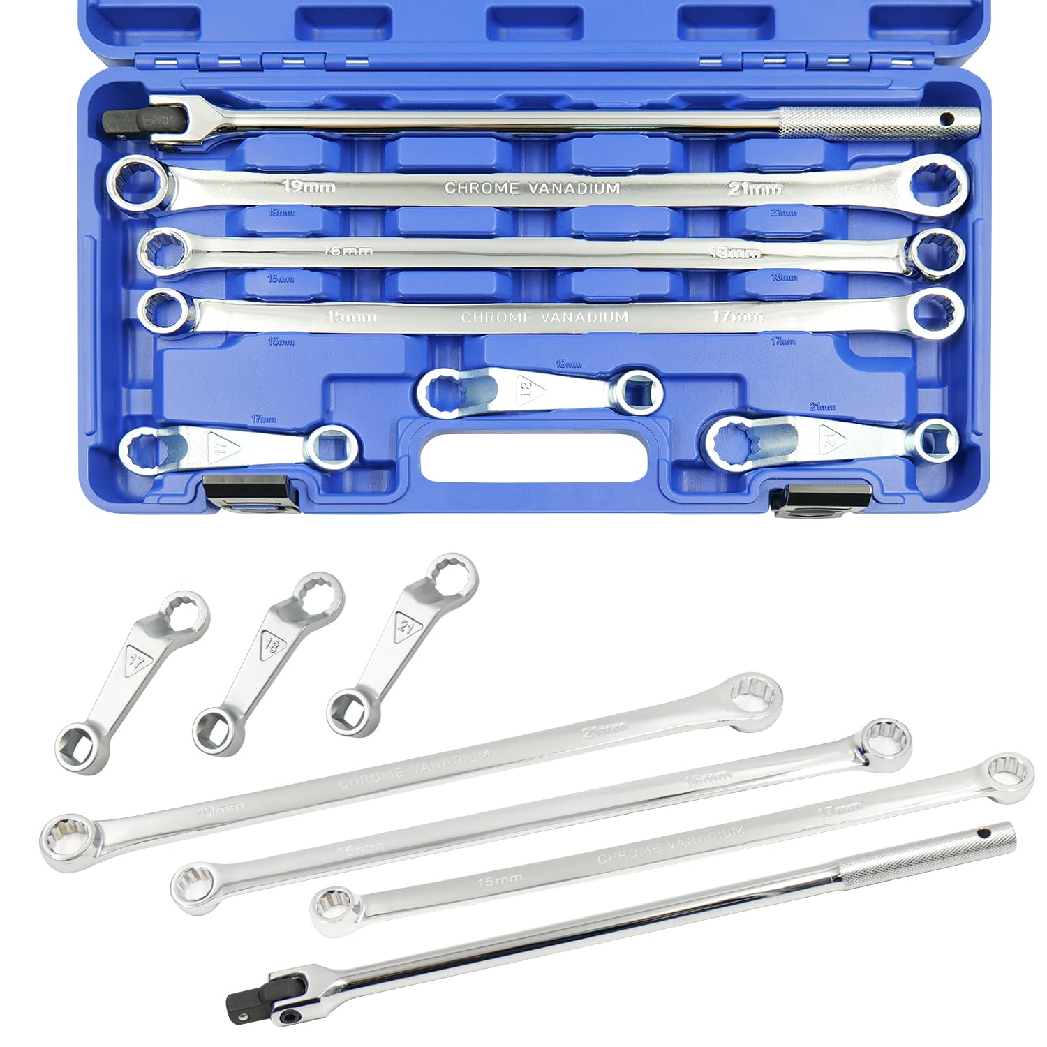 Set di 7 chiavi a cricchetto extra lunghe a 12 punti, doppia