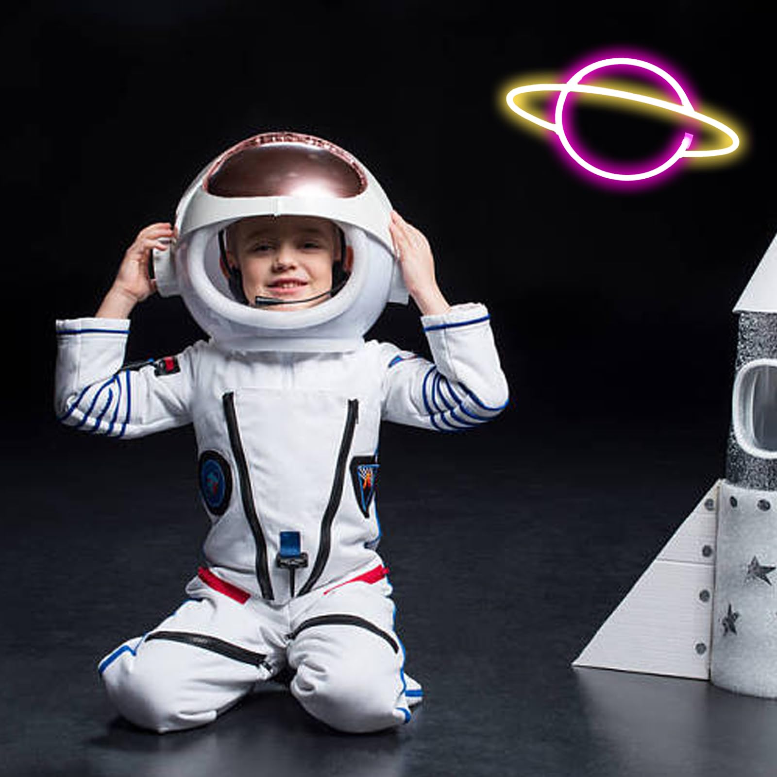 Planet neon znak - USB/bateria Driven LED znak sypialni neonowy znak ścienny dekoracje urodzinowe ślub Boże Narodzenie dekoracja pokoju, różowy + żółty