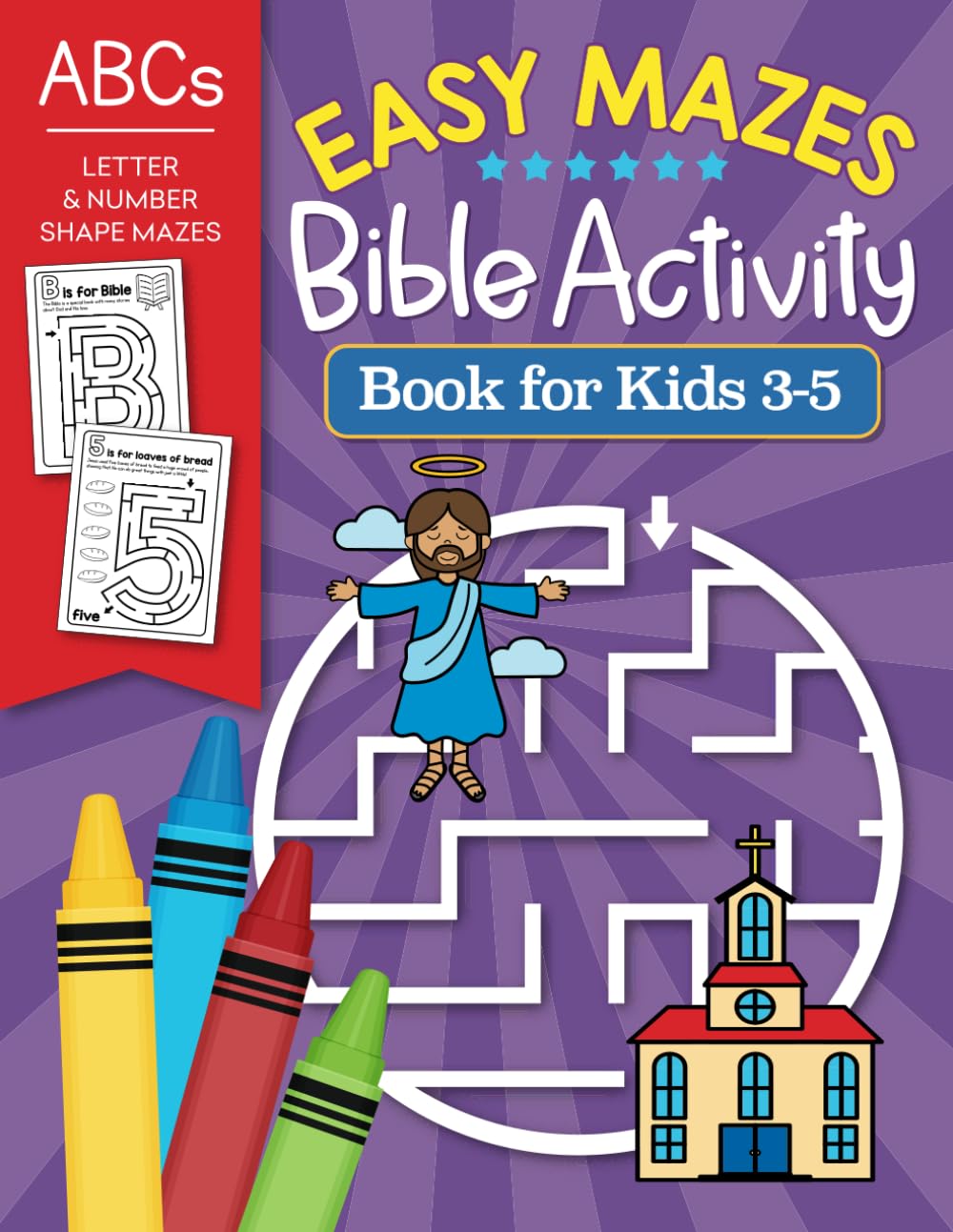 Easy Mazes Bible Activity Book for Kids 3-5: Letter & Number Shape Mazes