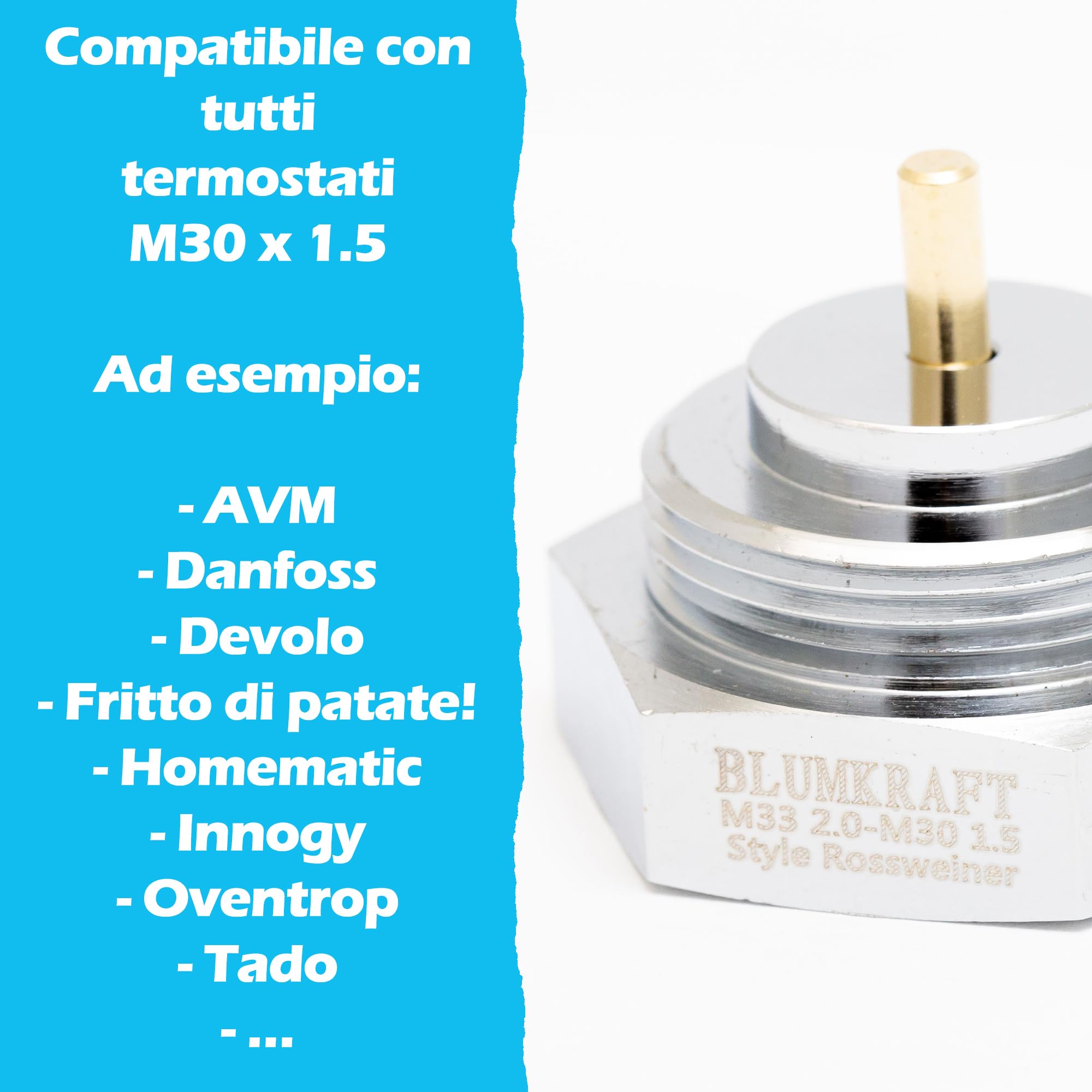 BLUMKRAFT Adattatore Radiatori Raccordo ROSSWEINER M33x2 A M30 X 1.5 Per Termostato/testa Termostatica M30x1.5 Maschio - Foto 8