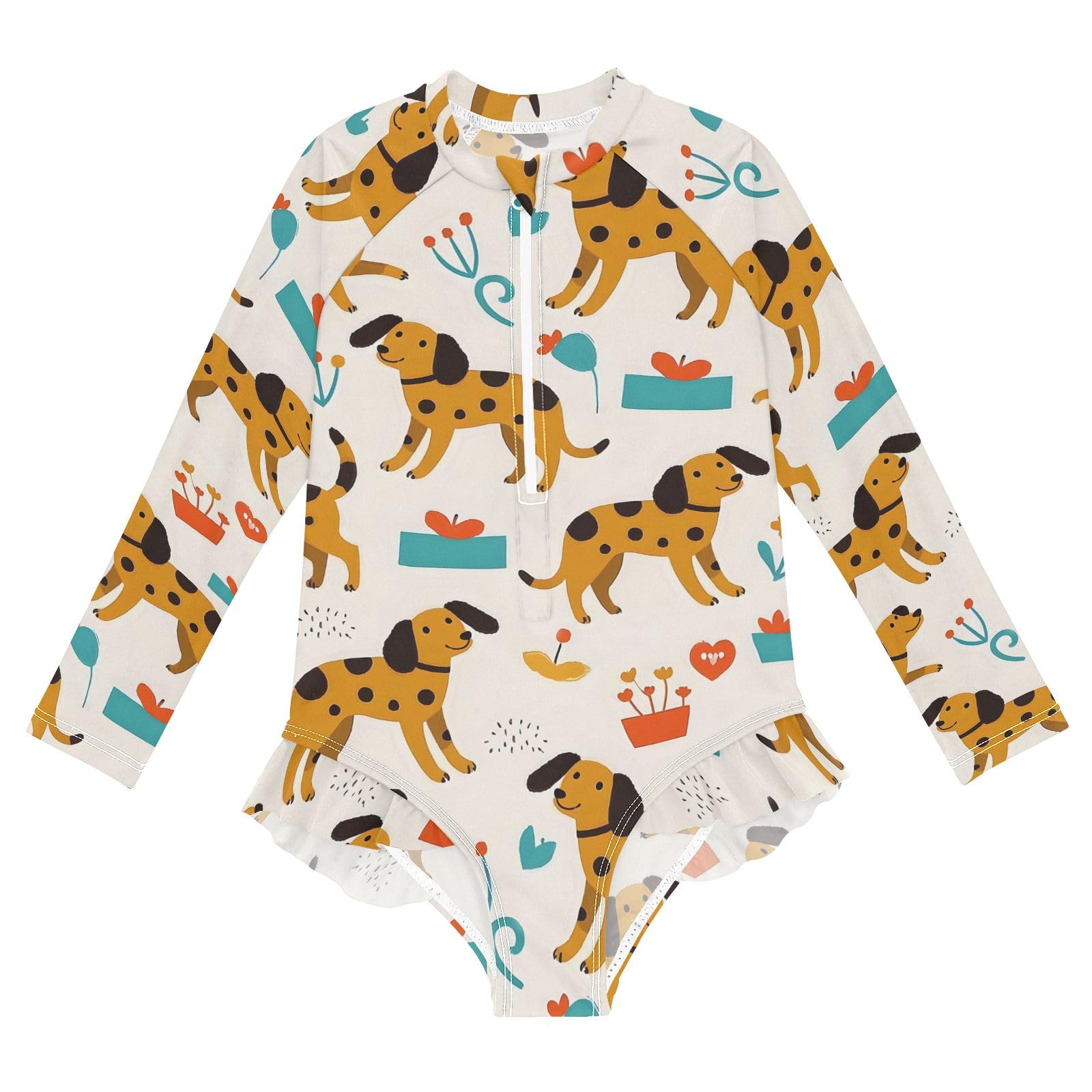 ALAZA Swimsuit for Girls Long Sleeve Rashguard Bathing Suit Dogs Funny Quick Dry 4T