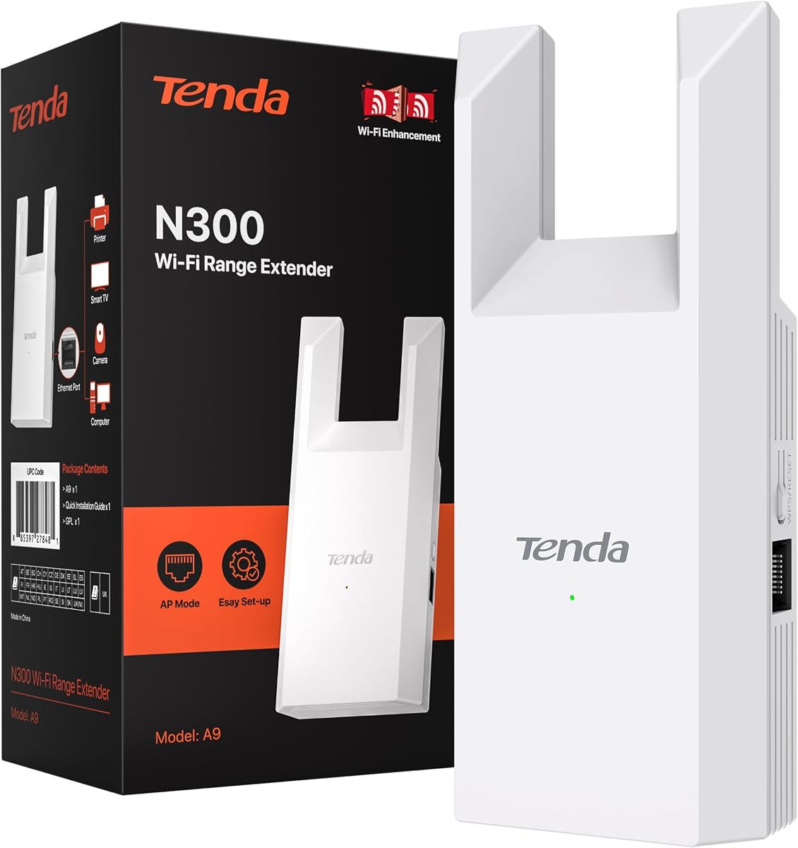 Extensor WiFi N300, amplificador de señal extensor WiFi, con puerto Ethernet, hasta 800 pies cuadrados. Ft., amplificador WiFi de banda única, modo repetidor y modo AP, configuración sencilla, solo 2,4 GHz (R10-WT)