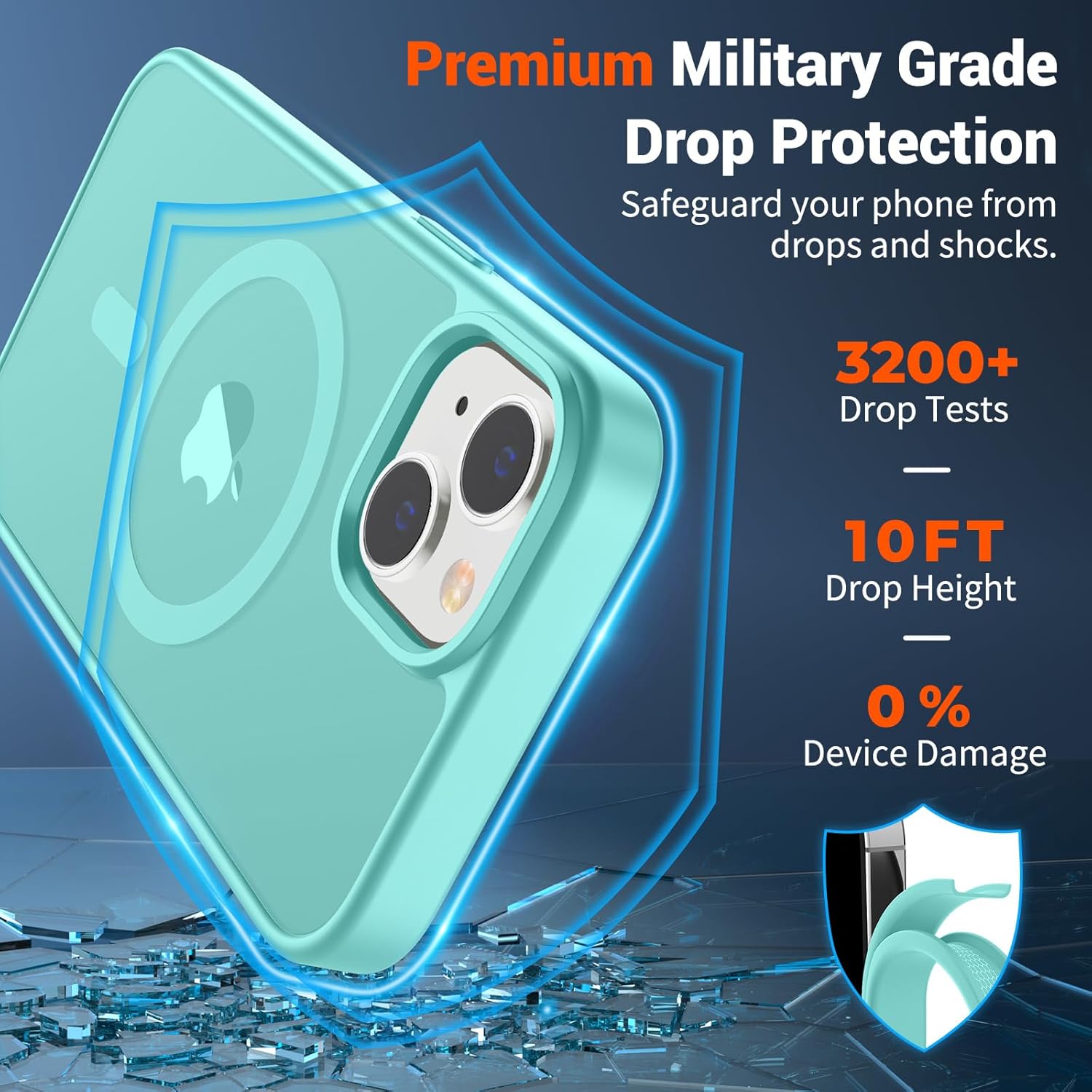 SUPFINE Magnetic for iPhone 14 Case & iPhone 13 Case (Compatible with MagSafe)(Military Grade Drop Protection) Slim Translucent Matte Shockproof Phone Cover,Blue Green - Image 3